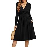 WEACZZY Women's 2026 Fall Long Sleeve Casual Dresses Wrap V-Neck Semi Formal Party Dress with Pockets