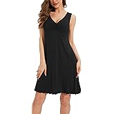 GYS Sleeveless Nightgowns for Women Soft Viscose Sleepwear Pleated Tank Sleep Shirts V Neck Pajama Dress