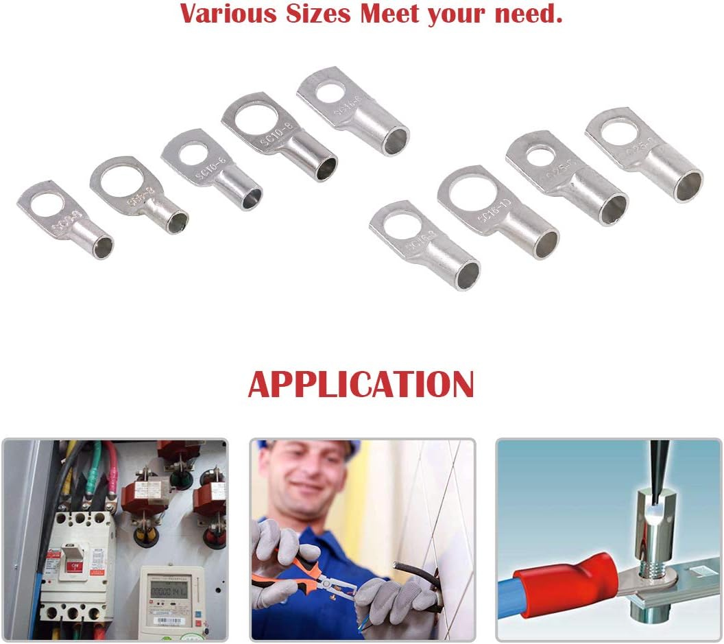 Hilitchi 65 Pcs UL Listed Heavy Duty Wire Lugs Battery Cable Ends Eyelets Tubular Ring Terminal Connectors (AWG4, AWG6, AWG10) : Sports & Outdoors