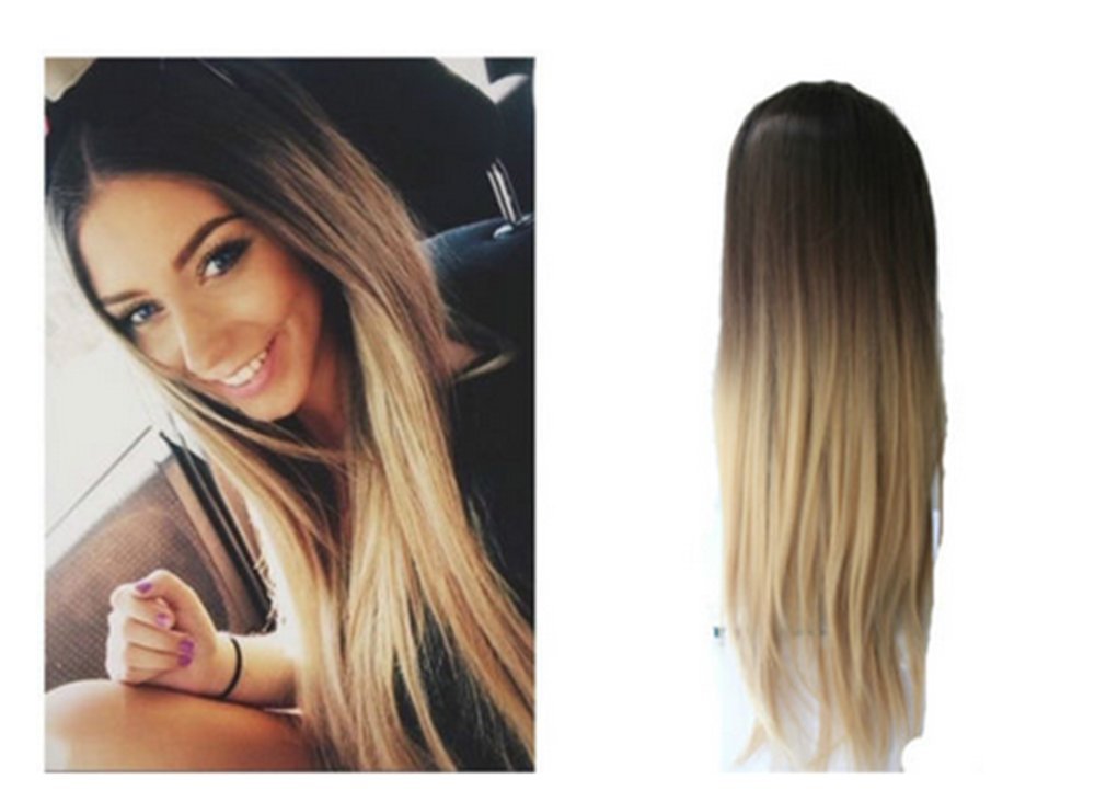 24 Inches Half Head Wig Long Curly Wavy Ombre Dip Dye 3 4 Weave