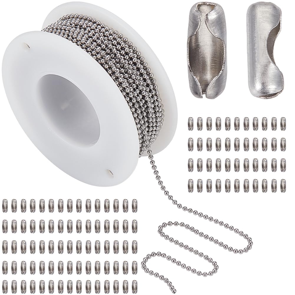 SUNNYCLUE 32.8Feet/ 10m 1.5mm Stainless Steel Bead Chain Silver Bead Ball Chain Metal Beaded Dog Tag Chains Roll Connectors Cord End Clasps Link for jewellery Making Supplies Necklace Women Diy Crafts