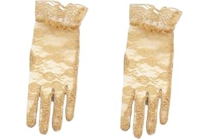 AISIBO Beige Lace Gloves Women Ladies Elegant Short Sun Protection Lace Gloves, Princess Dress Gloves for Wedding Dinner Party