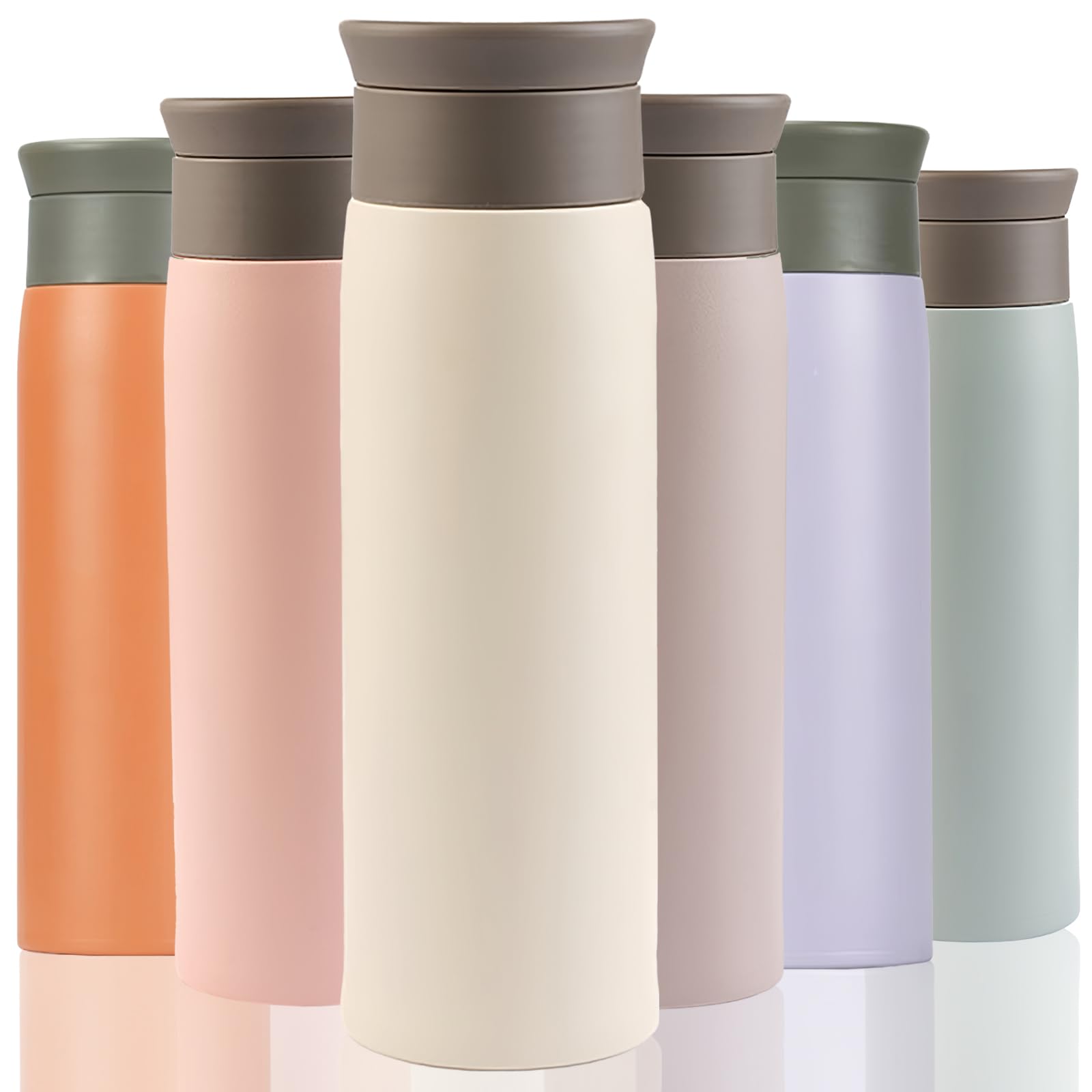 Thermal Flask for Hot Drink, 500ml Coffee Cup Travel Mug, Insulated Travel Coffee Mug, Stainless Steel Water Bottle with Filter, Leak-Proof with Hygienic Drink Opening (Beige)