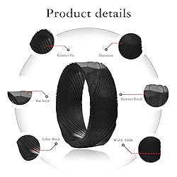 NUNCAD 8mm Black Damascus Rings for Men Wedding
