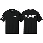 Men's Security Short Sleeve T-Shirt (BB, Chest, Sleeve Flag-Black/White, Medium)