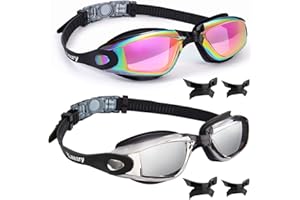 Keary 2 Pack Anti-Fog Swim Goggles for Adult Youth Kids 6+, Anti-UV Waterproof Triathlon Pool Goggles with 3 Nose Pieces