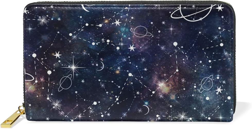 Amazon Uooya 長財布 銀河 惑星 星空柄 宇宙柄 財布 本革 大容量 おしゃれ ファスナー財布 ウォレット マネークリップ 通学 通勤 旅行 プレゼント用 Uooya 財布
