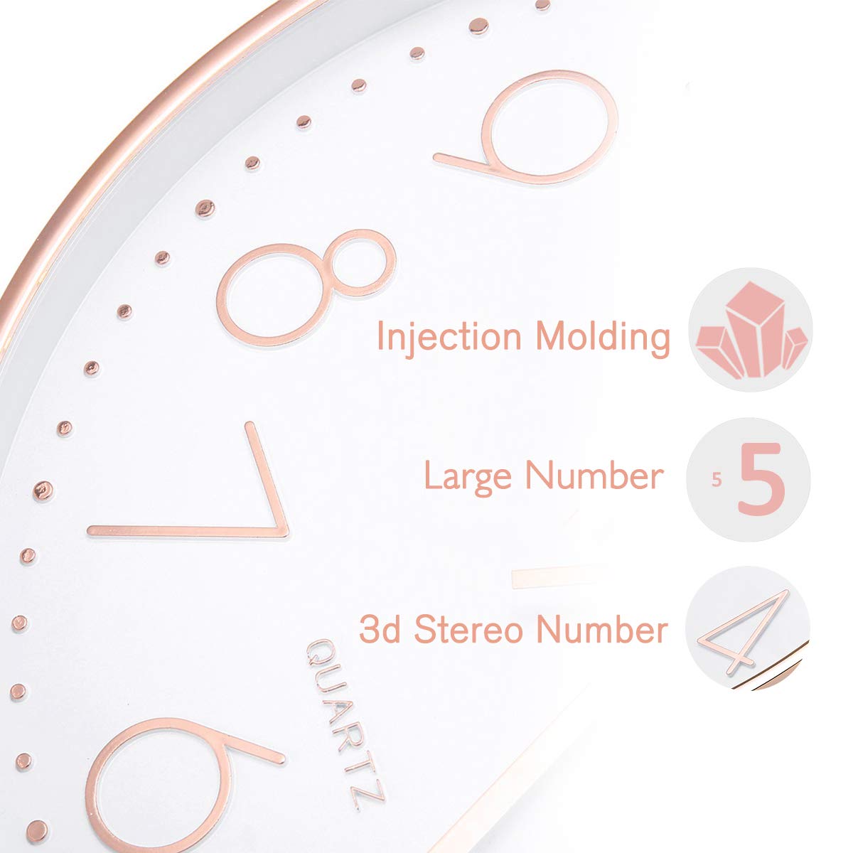 Jeteven Rund 30cm Wanduhr fest ohne Tickgeräusche (Roségold)