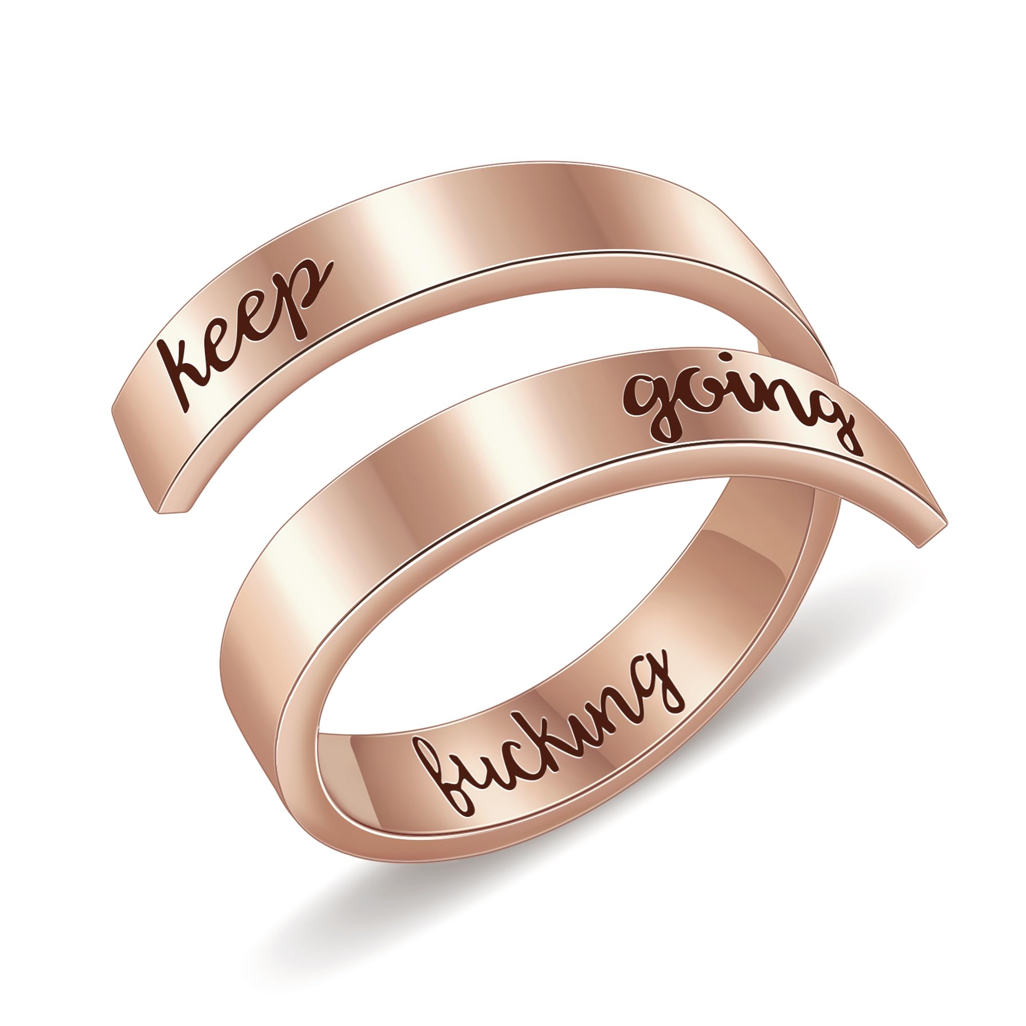AILUOR Silver Keep Going Ring, Stainless Steel Inspirational Rings Jewelry Engraving Size Adjustable Bands Cool Personality Encouragement for Women Men Statement Ring (Keep going Rose gold 1)