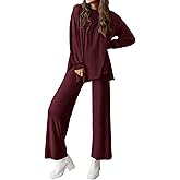 PRETTYGARDEN Womens 2 Piece Outfits Crewneck Long Sleeve Pullover Tops Wide Leg Long Pants Casual Lounge Set Travel Tracksuit