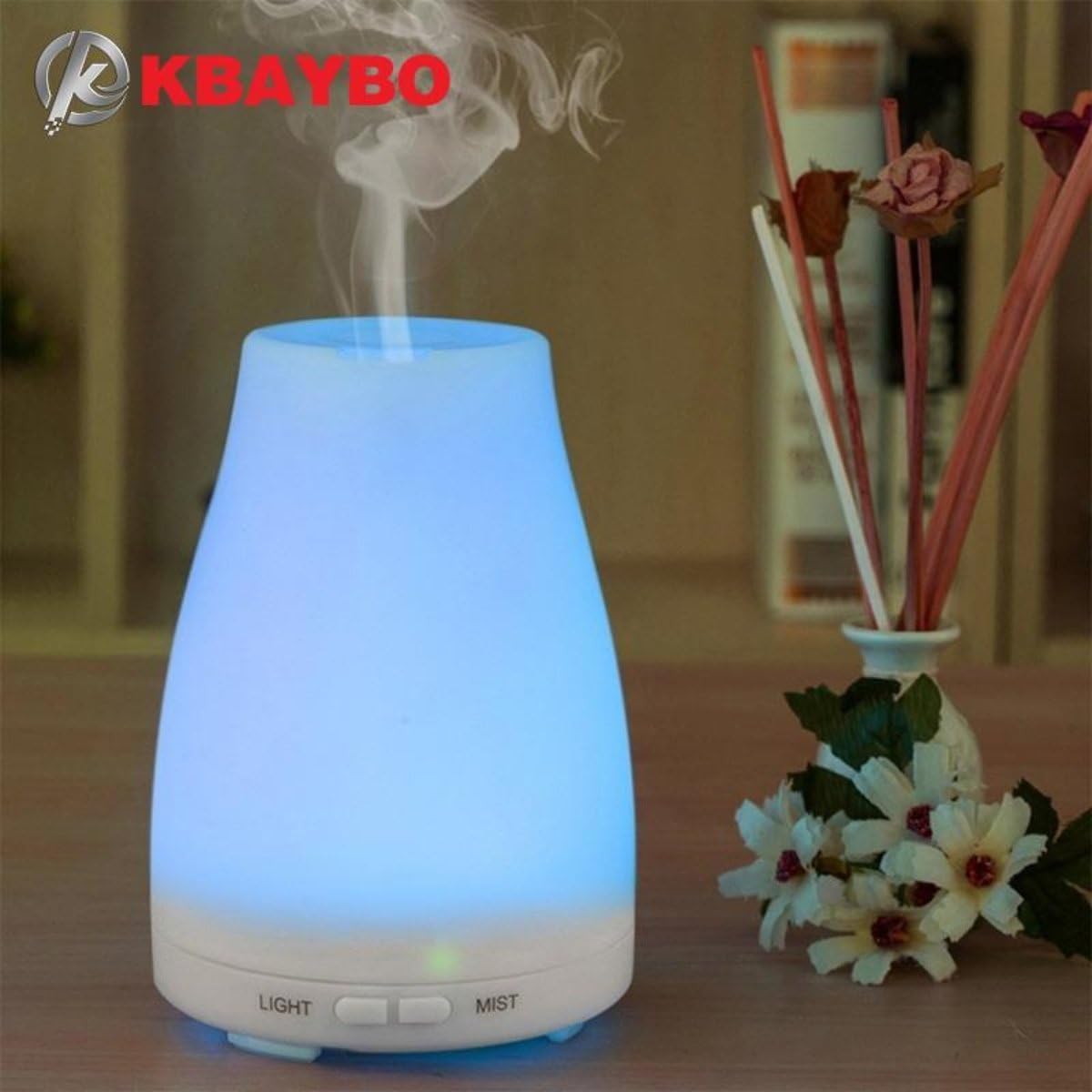 KBAYBO Ultrasonic Humidifier Aromatherapy Oil Diffuser Cool Mist with Color LED Lights Essential Oil Diffuser Waterless Auto Shut-Off