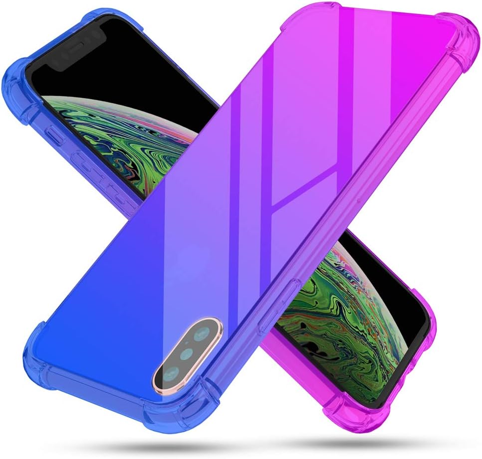 iPhone Xs Max Case Crystal Clear Slim Colorful Gradient Flexible Soft TPU Protective Cover Case Reinforced Corners Bumper Case Compatible Apple 6.5" XsMax 2018 Release Blue Purple
