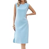 Allegra K Cap Sleeve Work Dress for Women's Summer Midi Round Neck Casual Split Hem Dresses