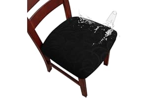 Genina Waterproof Chair Seat Covers Dining Room Chair Covers Stretch Seat Cover for Dinning Room Chair Protector Slipcovers for Kitchen, Hotel (6, Flower Pattern-Black)