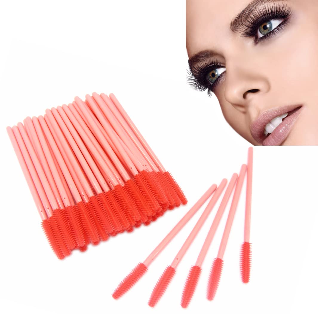 50 x Disposable Baby Pink Silicone Mascara Brushes Eyelash Wands Extension Applicator, Disposable Eyelash Silicone Mascara Brush Wands Extension Applicator