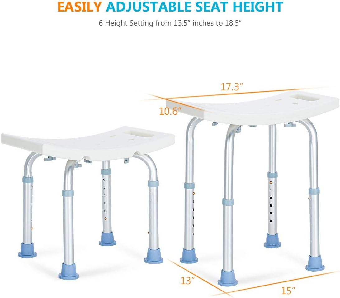 OasisSpace Shower Chair, Adjustable Bath Stool with Free Assist Grab Bar - Medical Tool Free Anti-Slip Bench Bathtub Stool Seat with Durable Aluminum Legs for Elderly, Senior, Handicap & Disabled: Health & Personal Care