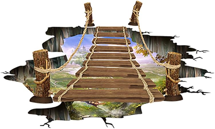 FHL-Home Calcomanías 3D Cubo Pequeño Puente Colgante Pared Piso