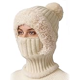 3 in 1 Beanie Hat for Women, Knitted Balaclava Hats,with Scarf and Mask,Face Mask Neck Scarf Set