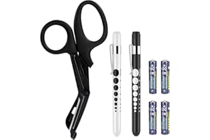 GRICARE 3-Pack Medical Scissors and Pen Light, Medical LED Penlights with Pupil Gauge, Trauma Shears Bandage Scissors with Carabiner-7.5" Surgical Scissors for Nurses, Doctors, Nursing Students, EMT