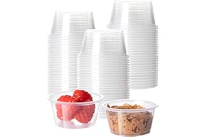 HOMIP 200Pcs 2oz Disposable Plastic Portion Cups (No Lids), Small Mini Sauce Cups for Portion Control, Salad Dressing Cups, Airtight and Stackable Condiment Cups for Party, Holiday and Daily Use