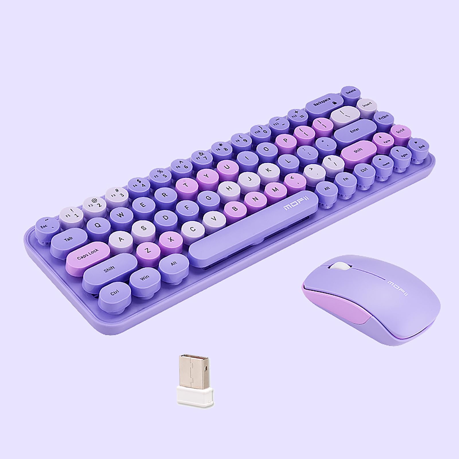 Photo 1 of Compact Wireless Keyboard and Mouse Combo, Colorful Round Keycap, Soundless 68 Keys, Suitable for Girls and Kids, Compatible with Notebook, PC (Purple)