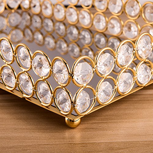 Feyarl Crystal Beads Cosmetic Tray Rectangle Jewelry Organizer Tray Mirrored Decorative Tray (Gold)