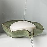 Zoeeker Self Draining Soap Dish, Ceramic Bar Soap Holder with Drainage | Soap Saver with Waterfall Design Soap Tray for Shower, Bathroom, Sink, Kitchen and Countertop, Farmhouse Kitchen Decor, Green