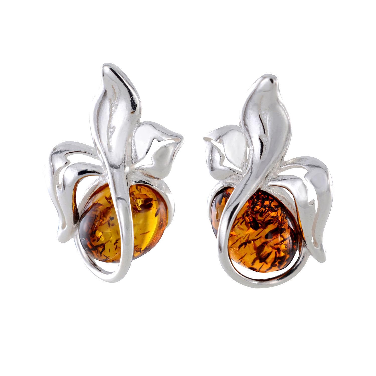 GIA Certified Sterling Silver and Baltic Amber Stud Earrings Berry