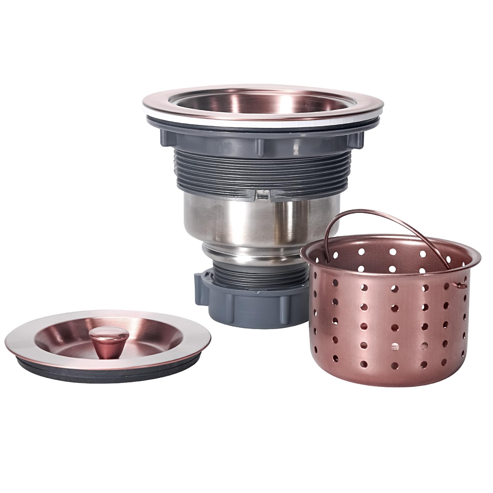 KONE 3.5 Inch Sink Drain Assembly Antique Copper Kitchen Sink Drain Kit Copper Stainless Steel Sink Basket Strainer Rubber Stopper, Sealing Lid/Removable Deep Waste Basket for Home, Kitchen