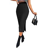 Zeagoo Womens Knit Midi Skirts Casual Pencil Skirt High Waisted Long Skirt with Slit Elegant Work Office Skirts
