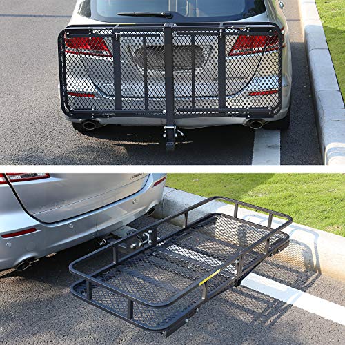Leader Accessories Hitch Mount Cargo Carrier with Stand Foldable Cargo Basket 60" L x 20" W x 5