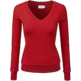 JJ Perfection Simple V-Neck Long Sleeve Pullover Essential Casual Soft Knit Fitted Sweaters for Womens Clothes with Plus Size