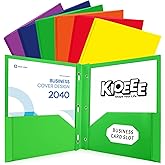 KIOEEE Plastic Folders with Pockets and Prongs (6 Pack,Multi-Colored),Fit Letter Size Paper,Business Card Slot,2-Pocket Folde