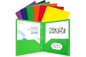 KIOEEE 6 Pack Heavy Duty Plastic Folders with 2 Pockets and 3 Prongs,Fit Letter Size Paper, Business Card Slot, Assorted Colo