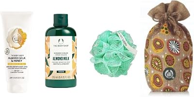 The Body Shop Almond Milk Honey 4 Piece Body Care Gift Set Lotion Shower Gel
