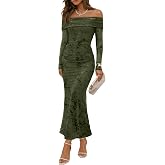 ZESICA Womens Long Sleeve Off Shoulder Maxi Fall Mesh Wedding Guest Dresses | Floral, Bodycon, Elegant, Sexy, Formal, Cocktai