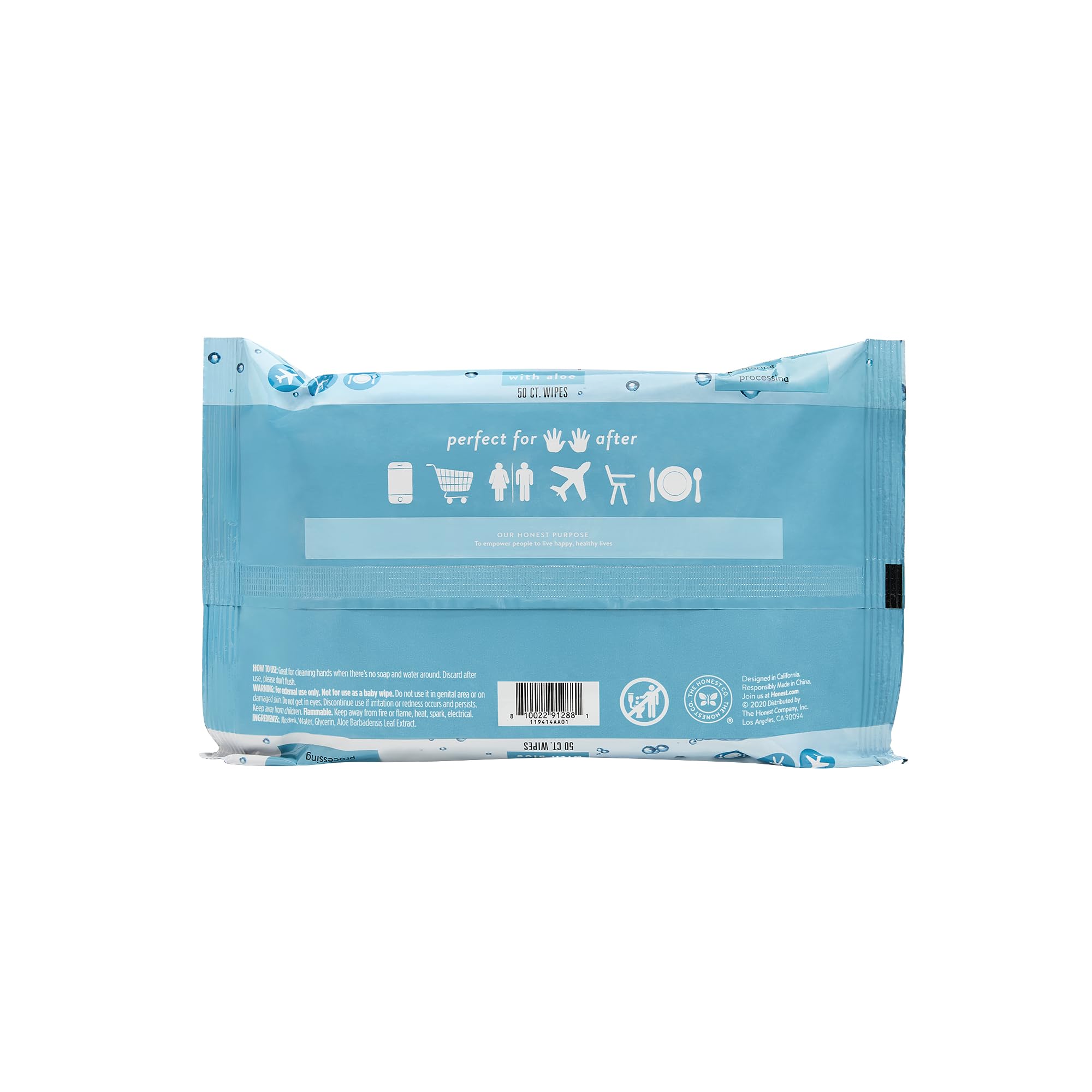 The Honest Company Fragrance Free Sanitizing Alcohol Wipes | Antibacterial + Safe for Hands | Kills 99% of Germs, Made With Aloe | 50 Count (1 Pack)