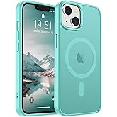 SUPFINE Magnetic for iPhone 14 Case & iPhone 13 Case (Compatible with MagSafe)(Military Grade Drop Protection) Slim Translucent Matte Shockproof Phone Cover,Blue Green