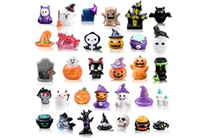 AWEELON 32 Pcs Halloween Miniatures Figurines - Mini Resin Pumpkin Ghost Ornaments for Party, Outdoor Home Garden Decoration (32 Styles)