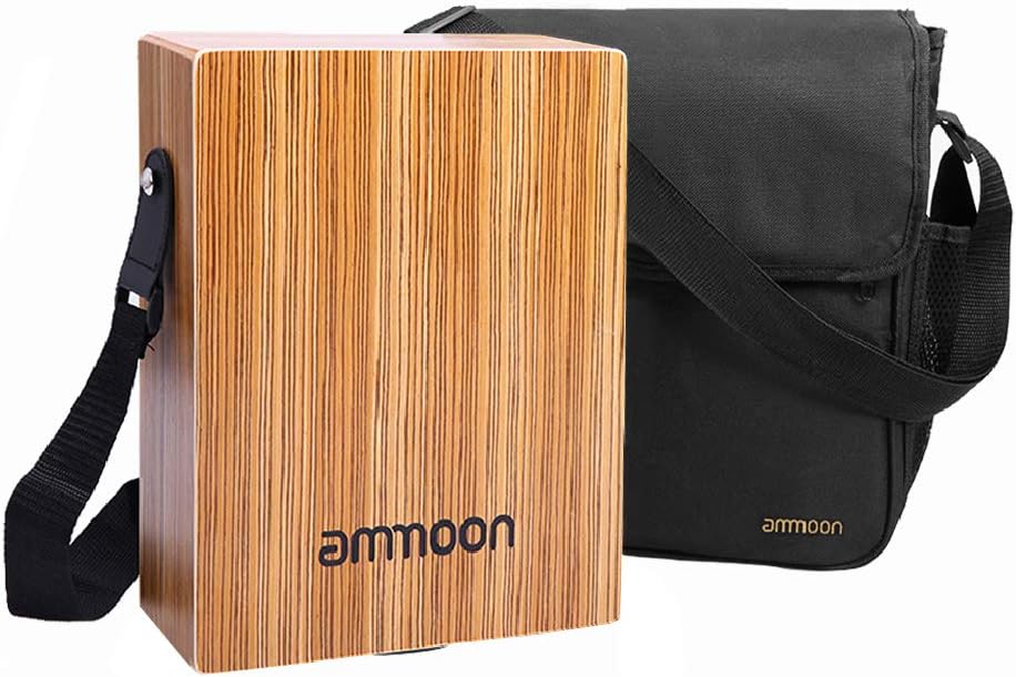 ammoon Cajon Box Drum Stringed Persussion Instrument with Bag Shoulder Strap for Kid Adult Compact Size Portable Cajon