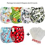 6pcs+6 INSERTS Adjustable Reusable Lot Baby Washable Cloth Diaper Nappies (boy color F)