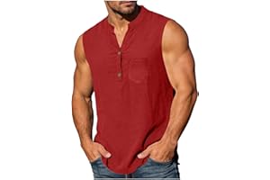 Men's Sleeveless Henley Shirts Summer V-Neck Muscle Tank Tops Button Workout Undershirts Loose Athletic T-Shirt with Pocket