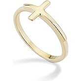 Miabella 925 Sterling Silver or 18K Gold Plated Sideways Cross Ring for Women Made in Italy