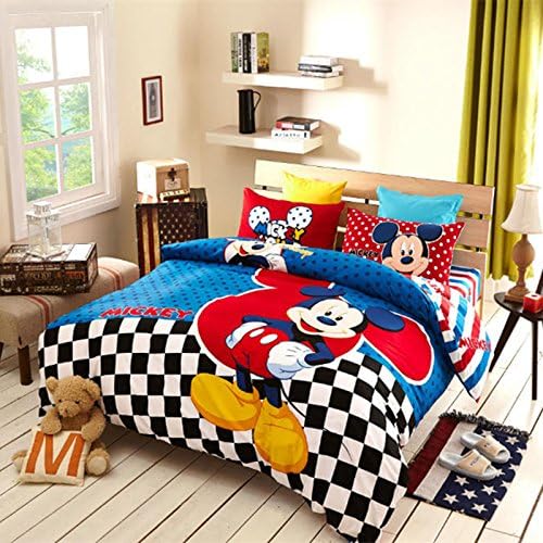 Sisbay Kids Mickey Mouse Duvet Cover, Mickey Mouse Baby Bedding Set,Boys Cartoon Teen Bedding Fitted Sheet Twin