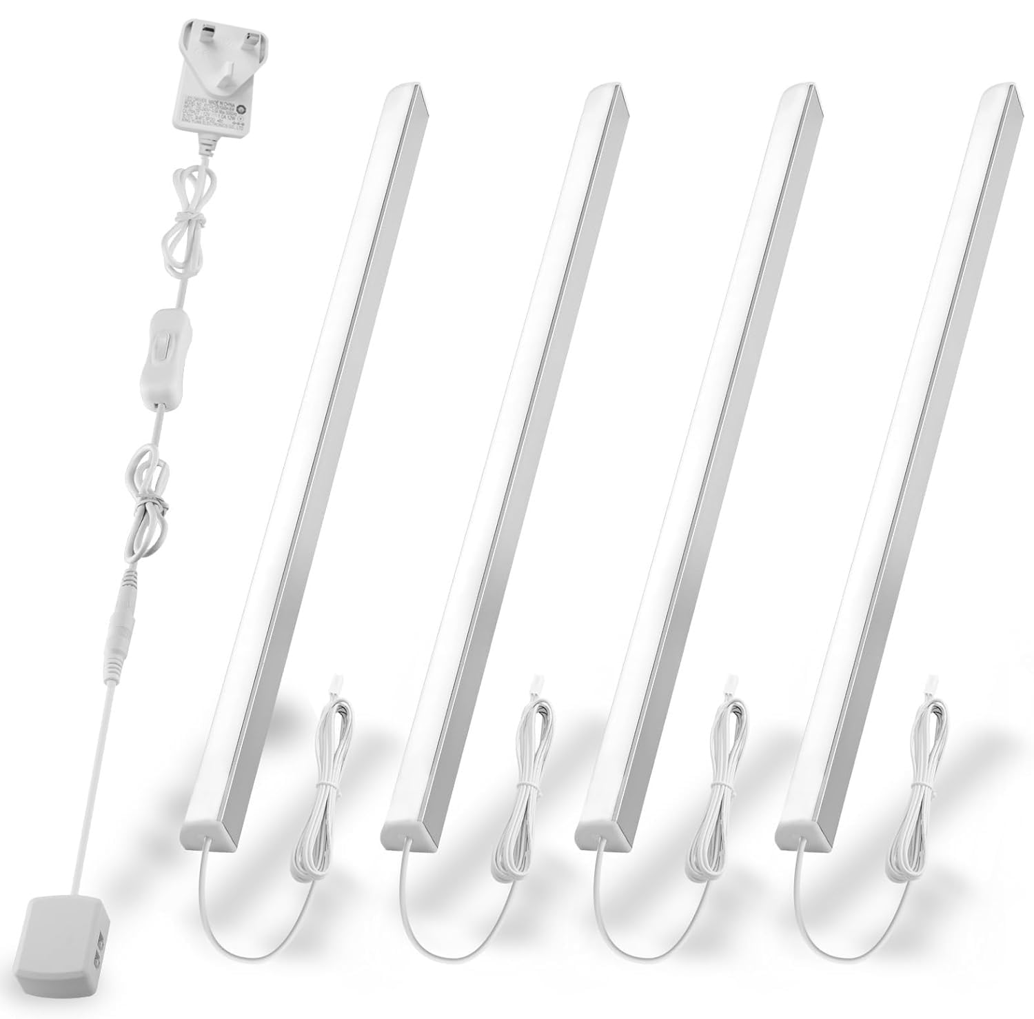 LED Shelf Lights for Display Showcase, 4x 31cm V-Shape Led Strip Lights Kit with Milky White Cover and On/Off Switch - 1200lm 12W - Pure White (6000K)