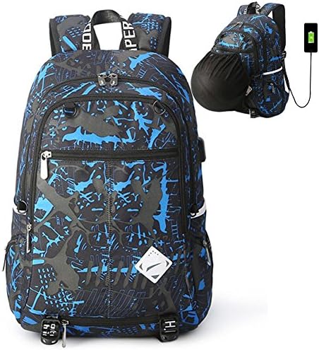 School Sports Laptop Backpack 15.6" Yogaw Bookbag with a USB Charging Port Water Resistant Blue