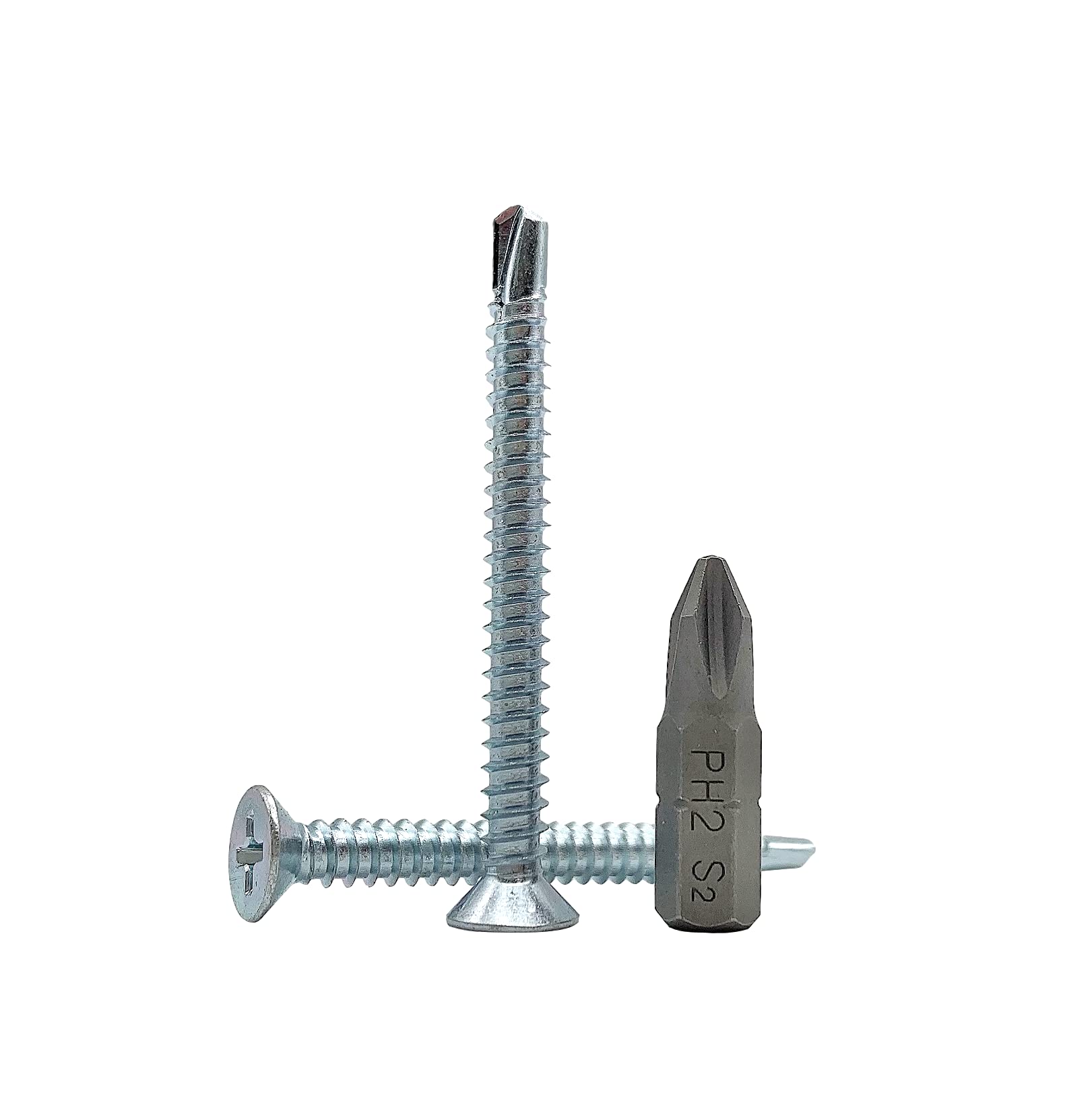 (Pack of 100 pcs) DIN 7504 P Zinc Plated Steel 4.8 x 50 mm Screws, Self-Drilling Sheet Metal Screw, (PH) Phillips Countersunk Head, Self Tapping (100, 4.8 x 50 mm)