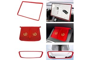 Lelukee 3pcs 3 in 1 DIY Silicone Pad for Tesla，Center Console Wireless Charging Non Slip Silicone Pad + Screen Protector Frame + Rear View Mirror Cover Compatible with Tesla Model 3/Y 2021-2023