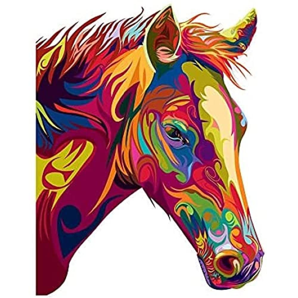Horse Illustration Swirly Colourful Art Print Canvas Premium Wall Decor Poster