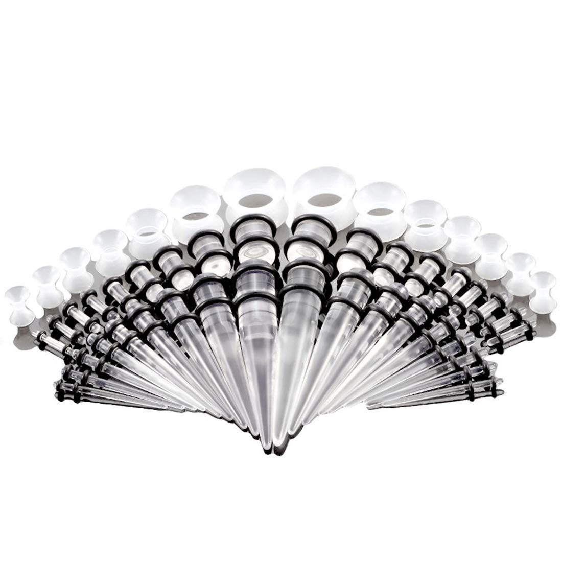 BOOM Taper Tapers 18 Pieces Acrylic Ear Plugs 1.6 mm-10 mm + 14 Silicone Tunnels 3 mm-12 mm, Acrylic